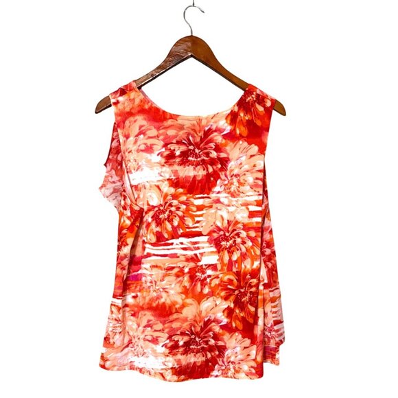 New Directions Womens Floral Sleeveless Blouse XL Orange & Pink - Picture 2 of 6